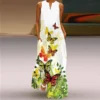 Vintage Print Asymmetrical Maxi Dress with V-Neck
