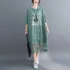 Oversized Lace Mid-Calf T-Shirt Dress in Navy Blue or Green