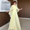 Light Yellow Floor-Length A-Line Wedding Dress with Sweep Train