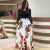 Floral Maxi Dress with Round Neck and Long Sleeves