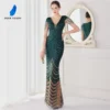 Sequin V-Neck Mermaid Evening Dress with Cap Sleeves
