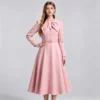 French-Style A-Line Maxi Dress with Bow Detail and Long Sleeves