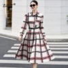 Plaid Midi Shirt Dress with Long Sleeves, Single-Breasted Closure and Sash