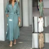 Casual H-Style Shirt Maxi Dress with High Waist in Polyester