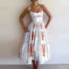 Fish-Print Mid-Calf A-Line Cami Dress with Square Neck