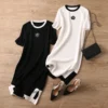Rose Embroidered Casual Maxi T-Shirt Dress with Split Detail