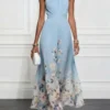 Floral Maxi Dress with Halter Neck and Lace-Up Detail