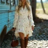 Printed A-Line Mini Dress with V-Neck and Long Sleeves