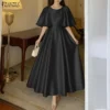 Elegant Satin A-Line Maxi Dress with Short Petal Sleeves