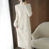 Women's Korean Vintage White Turtleneck Sweater Maxi Dress
