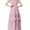 Women's A-Line Mesh Midi Dress with Round Neckline