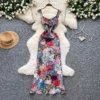 Floral A-Line Midi Dress with V-Neck and Sleeveless