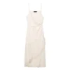 Crinkled Wrap Slip Midi Dress with Lace Trim and Irregular Hem