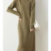 Merino Wool Mock-Neck Ankle-Length Sweater Dress