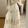 Floral V-Neck Maxi Dress with Lace and Flared Sleeves