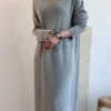 Women's Japanese-Style V-Neck Knit Sweater Maxi Dress