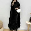 Pleated Turtleneck A-Line Maxi Dress with Long Sleeves