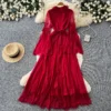 A-Line Maxi Dress with Full Sleeves and Tie-Flower Detail