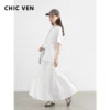 Solid A-Line Maxi T-Shirt Dress with Round Neck and Short Sleeves