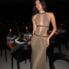 Y2K Sleeveless V-Neck A-Line Long Dress in Solid Colour