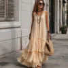 Boho Ruffle Tiered Off-Shoulder A-Line Maxi Sundress