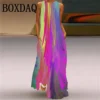Rainbow Tie-Dye A-Line Maxi Dress with V-Neck