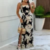 Sleeveless Square-Neck Floral Split A-Line Maxi Dress