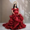 Red Tiered Tulle A-Line Prom Dress with Sweetheart Neckline