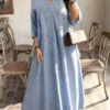 Women's Classic Printed Mid-Calf A-Line Dress with Full Sleeves