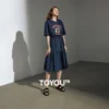 Patchwork Cotton Knee-Length T-Shirt Dress with Short Sleeves