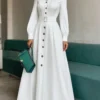 A-Line Maxi Shirt Dress with Belt for Office Wear