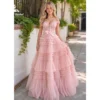 Off-the-Shoulder Lace A-Line Prom Dress with Tiered Tulle
