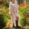 A-Line Ankle-Length Dress with V-Neck and Ruffle Detail