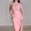 Elegant Sequined A-Line Maxi Dress with Long Sleeves and O-Neckline