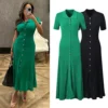 Knit A-Line Maxi Dress with Turn-Down Collar