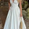 Sleeveless V-Neck Ankle-Length Dress with Pleated Detail