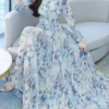 Printed Ankle-Length Fit-and-Flare Maxi Dress with V-Neck