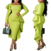 Solid Sheath Midi Dress with Square Neck and Long Sleeves