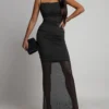 Sleeveless Square-Neck Sheath Maxi Dress with Ruched Detail