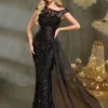 Sequin Mermaid Evening Maxi Dress with Round Neck