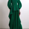 Pleated Tiered A-Line Maxi Dress with Puff Sleeves and Empire Waist