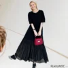Mid-Calf Patchwork T-Shirt Dress with Round Neck