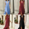Sleeveless A-Line Mini Dress with V-Neck and Side Slit