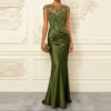 Embroidered Lace Ankle-Length Evening Dress with O-Neck