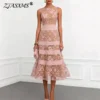 Floral A-Line Mid-Calf Dress with Round Neck and Zipper