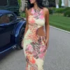 Printed A-Line Maxi Dress with Hollow-Out Detail