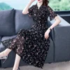 Women's Floral Print Chiffon Maxi Dress – A-Line High Waist