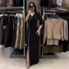 Y2K V-Neck Asymmetrical Split Maxi Dress with Long Sleeves