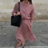 Floral A-Line Shirt Maxi Dress with Long Sleeves and Lapel Collar