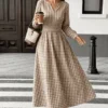 Vintage Gingham Maxi Dress with Puff Sleeves